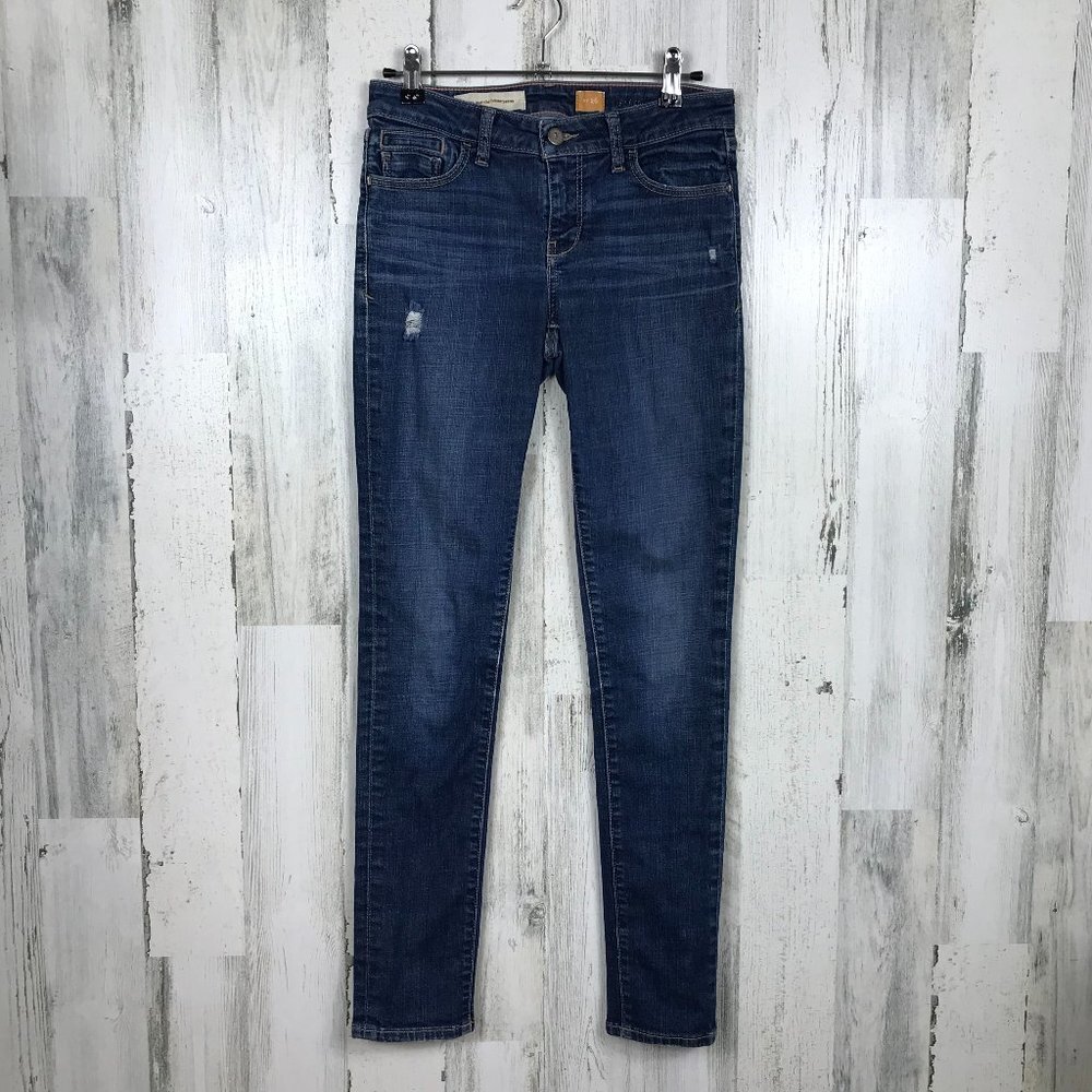 Pilcro & the Letterpress Anthropologie denim jeans skinny distressed dark wash